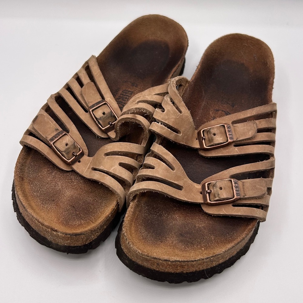Birkenstock Granby Tan Leather Multi-Strap Slide Sandals Women Size 37 L6 M4
